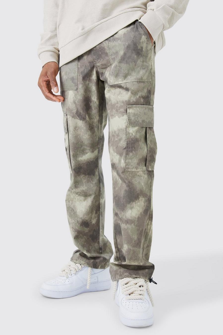 Khaki Kamouflagemönstrade byxor med raka ben