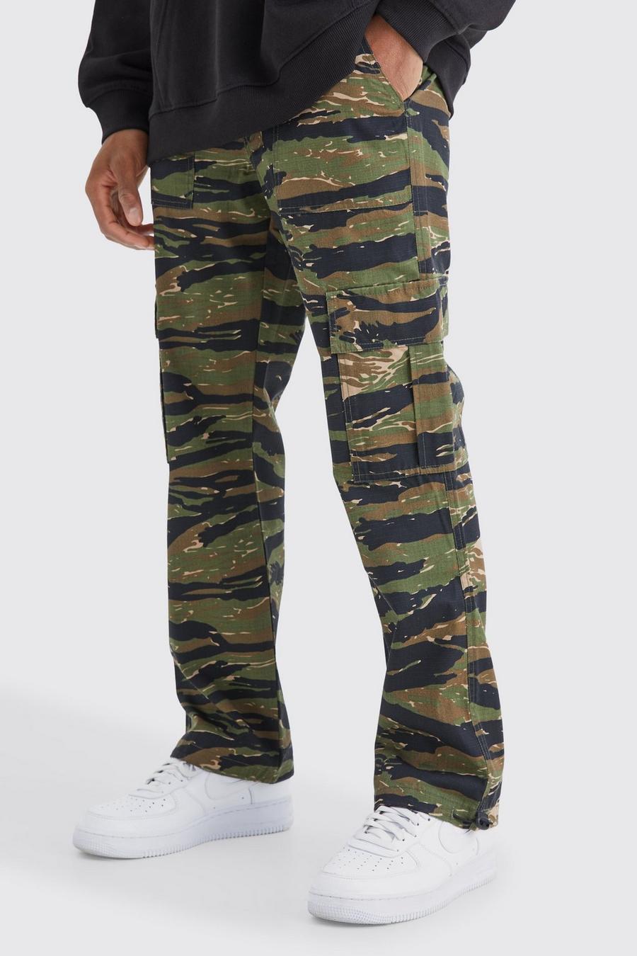 Pantalon droit à imprimé camouflage, Black
