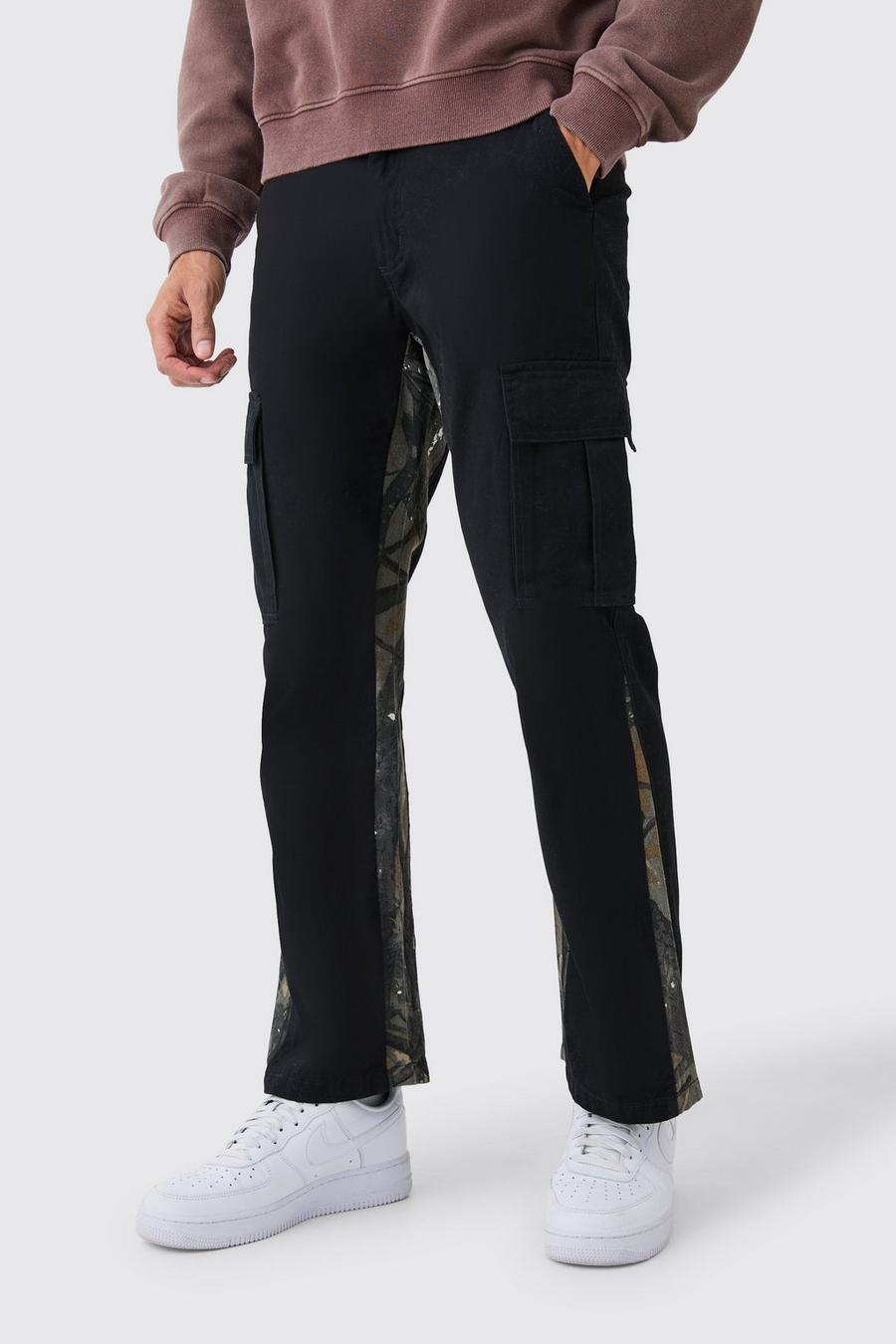 Pantalon cargo slim à imprimé camouflage, Black image number 1
