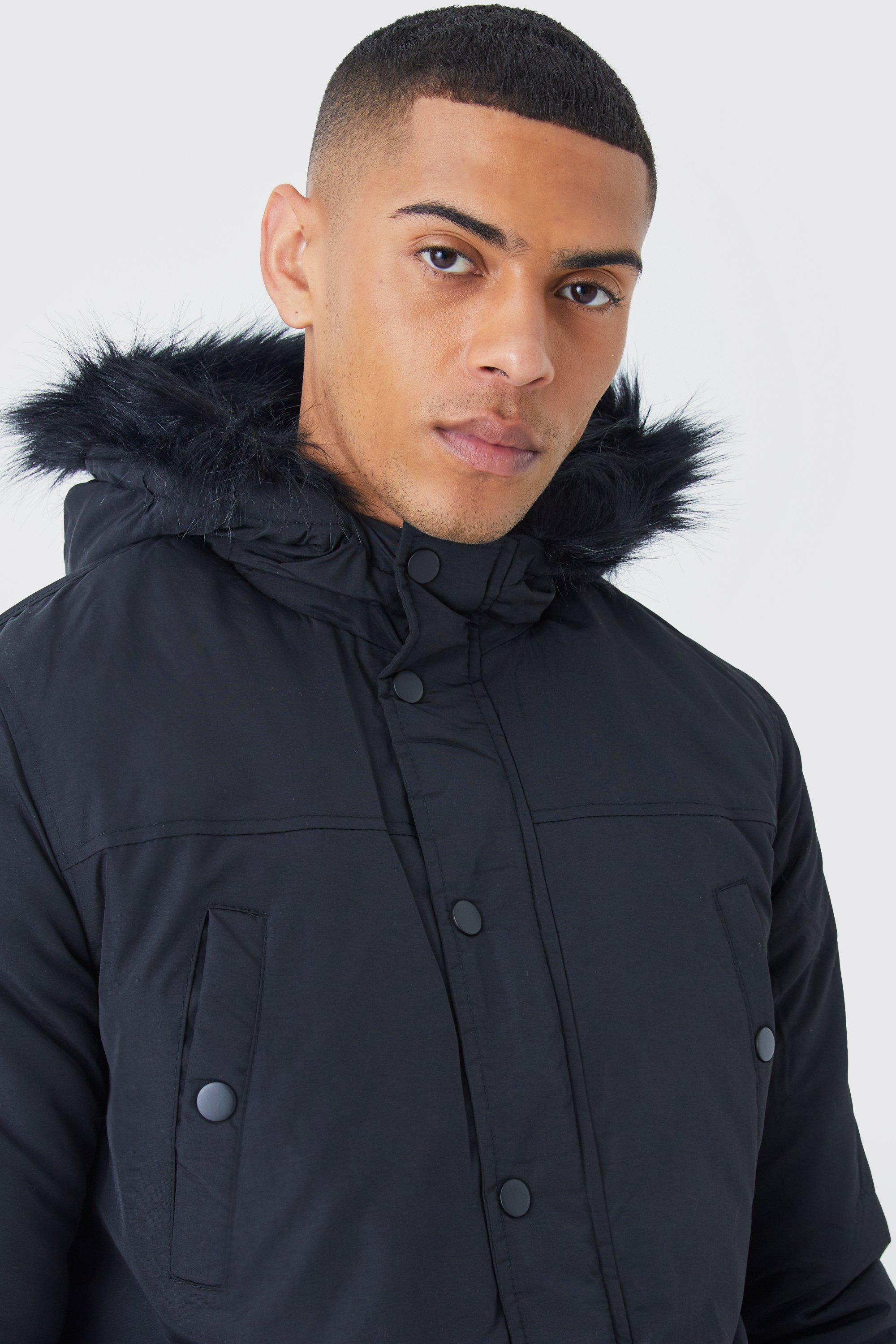 Mens parka with shop faux fur hood