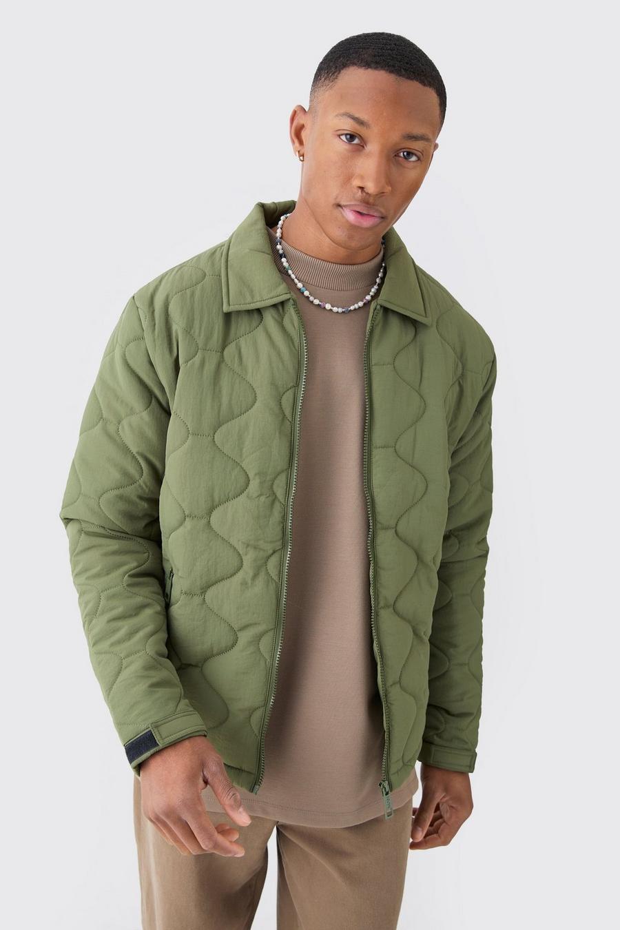 Khaki Onion Quilted Collared Jacket image number 1