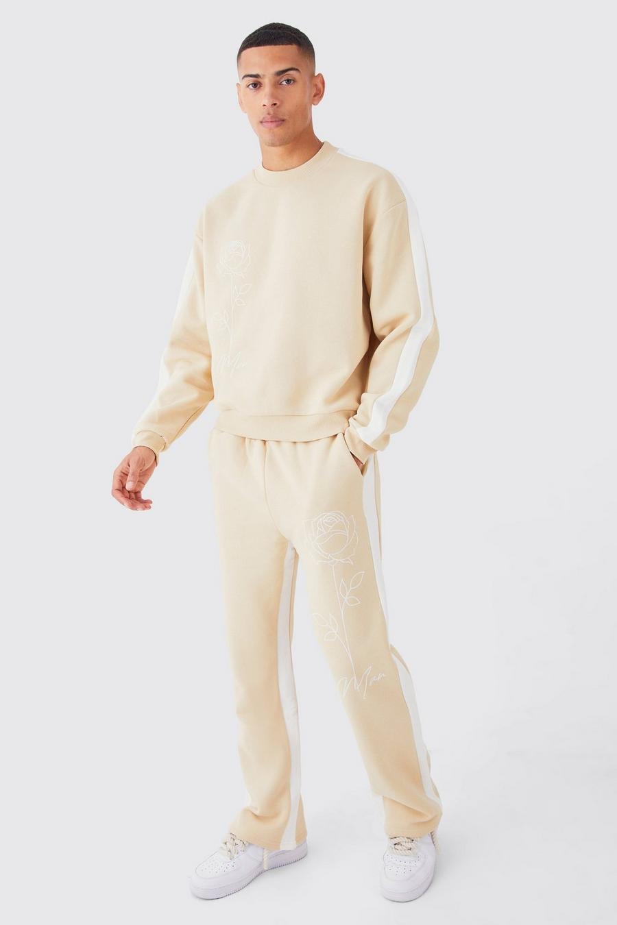 Sweatshirt-Trainingsanzug mit Man Rosen-Print, Stone