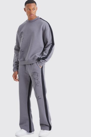 Man Rose Print Gusset Sweatshirt Tracksuit charcoal