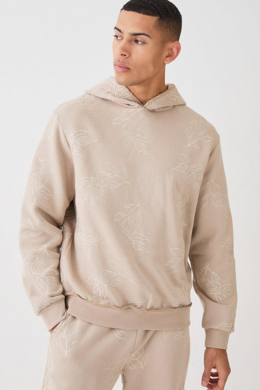 Taupe Regular Fit Embroidered Hoodie image number 1