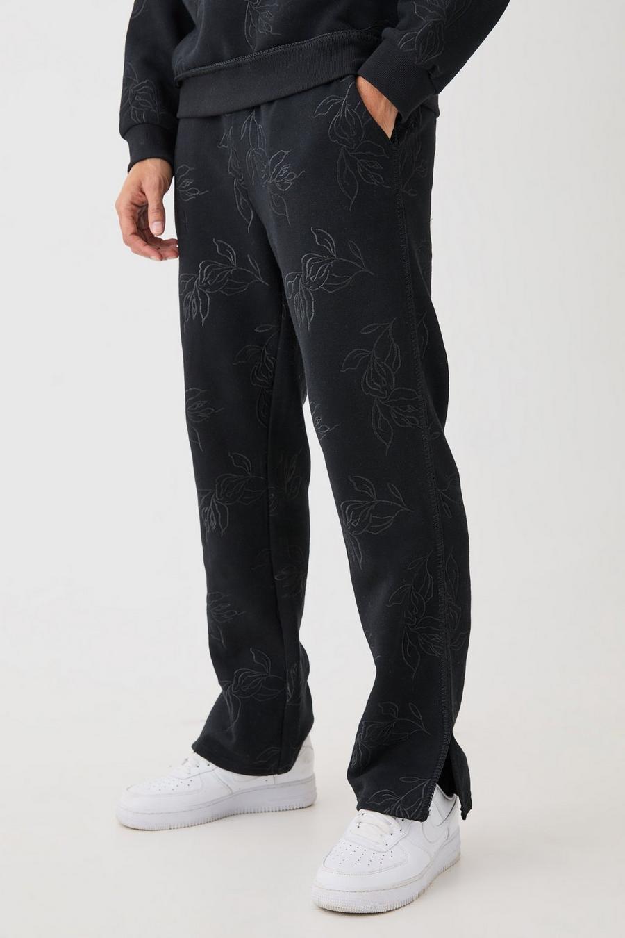 Black Regular Fit Embroidered Split Hem Jogger image number 1