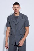 Grey Boxy Zip Detail Short Sleeve Blazer