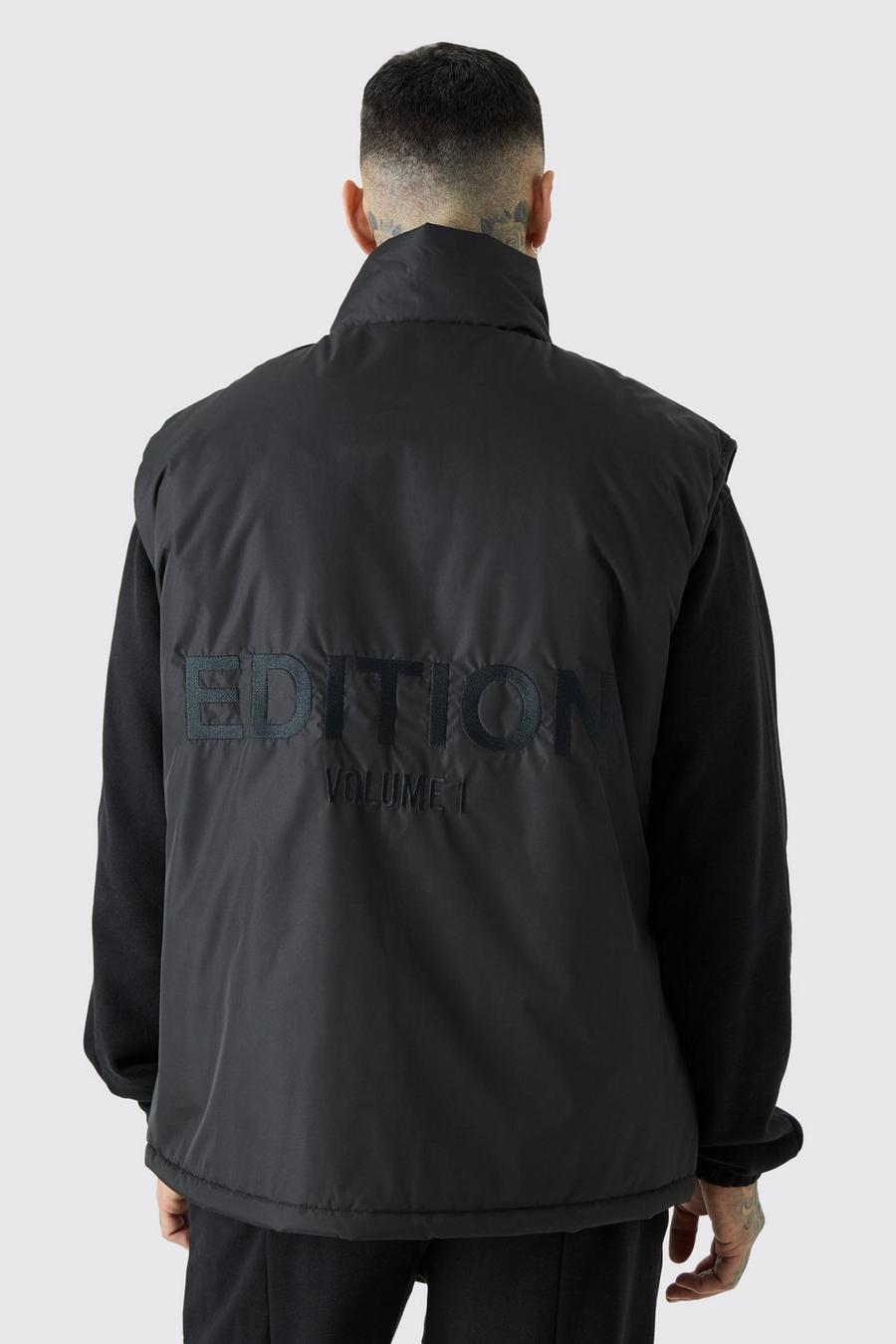 Black Tall Edition Oversized Funnel Neck Padded Vest