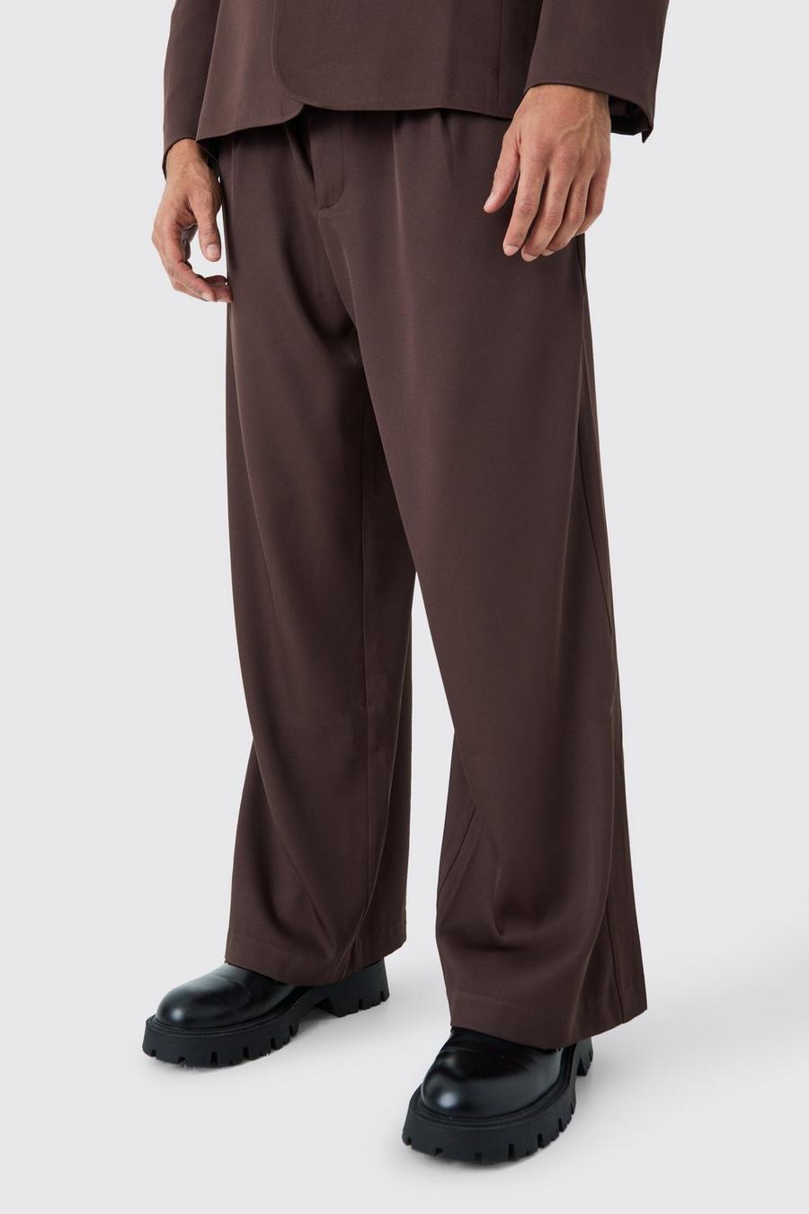 Chocolate Mix & Match Relaxed Fit Wide Leg Trousers image number 1