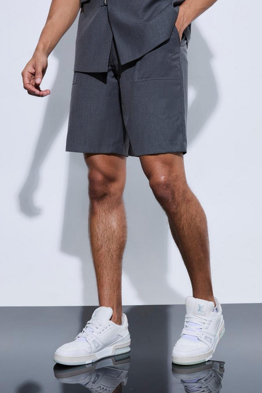 Grey Pocket Detail Tailored Shorts image number 1