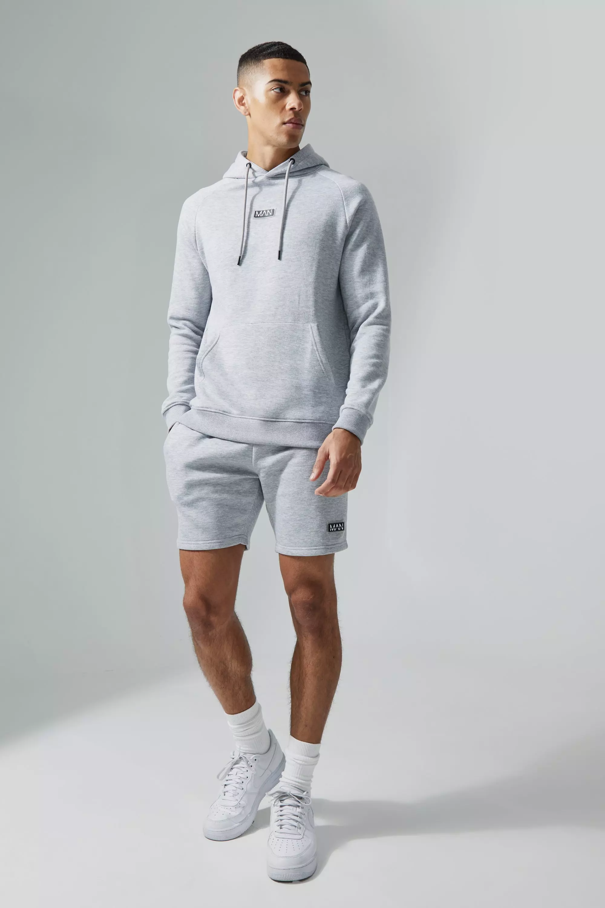 Grey marl Man Active Gym Training Hoodie & Short Set صورة بديلة