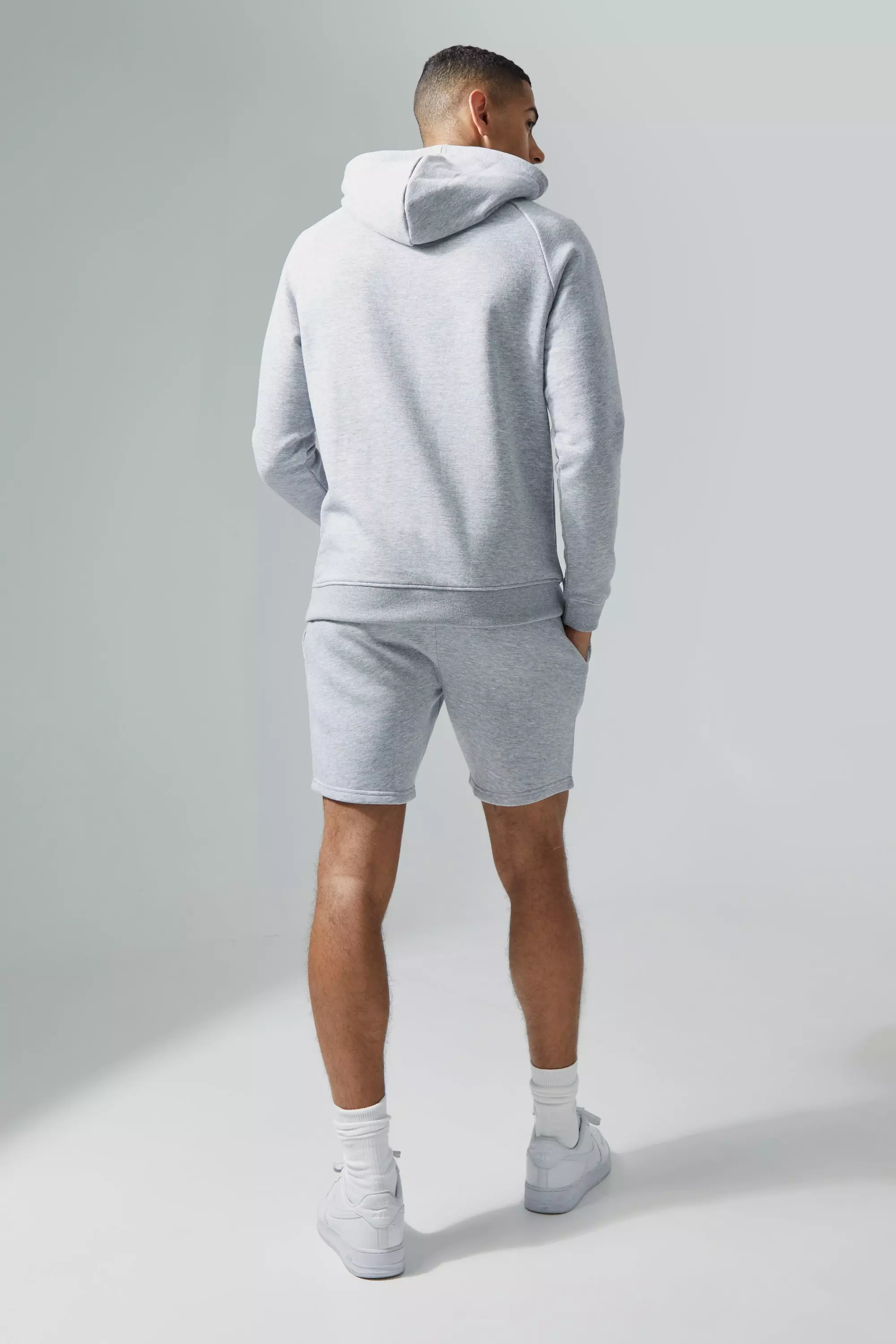 Grey marl Man Active Gym Training Hoodie & Short Set صورة بديلة