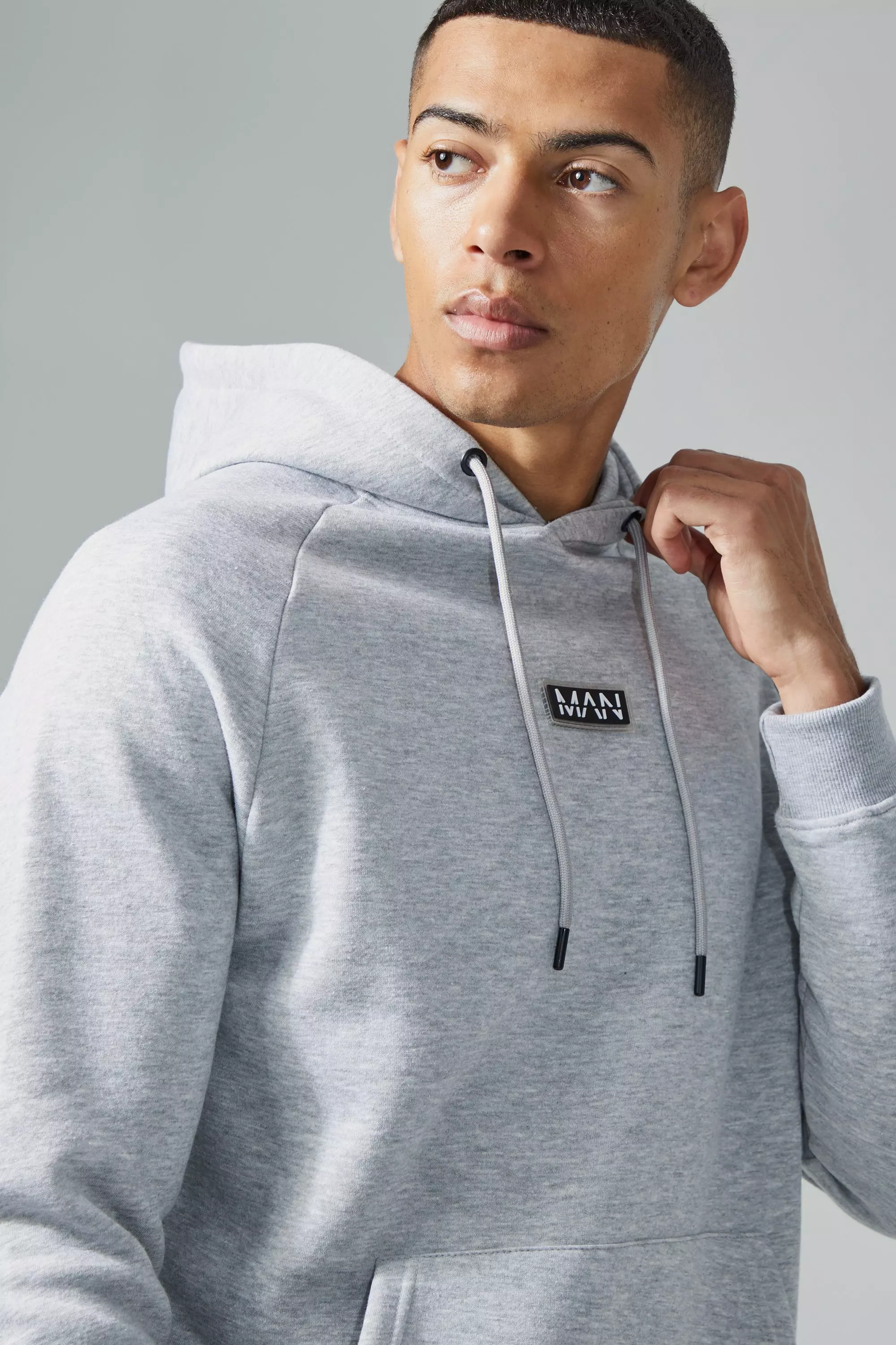 Grey marl Man Active Gym Training Hoodie & Short Set صورة بديلة