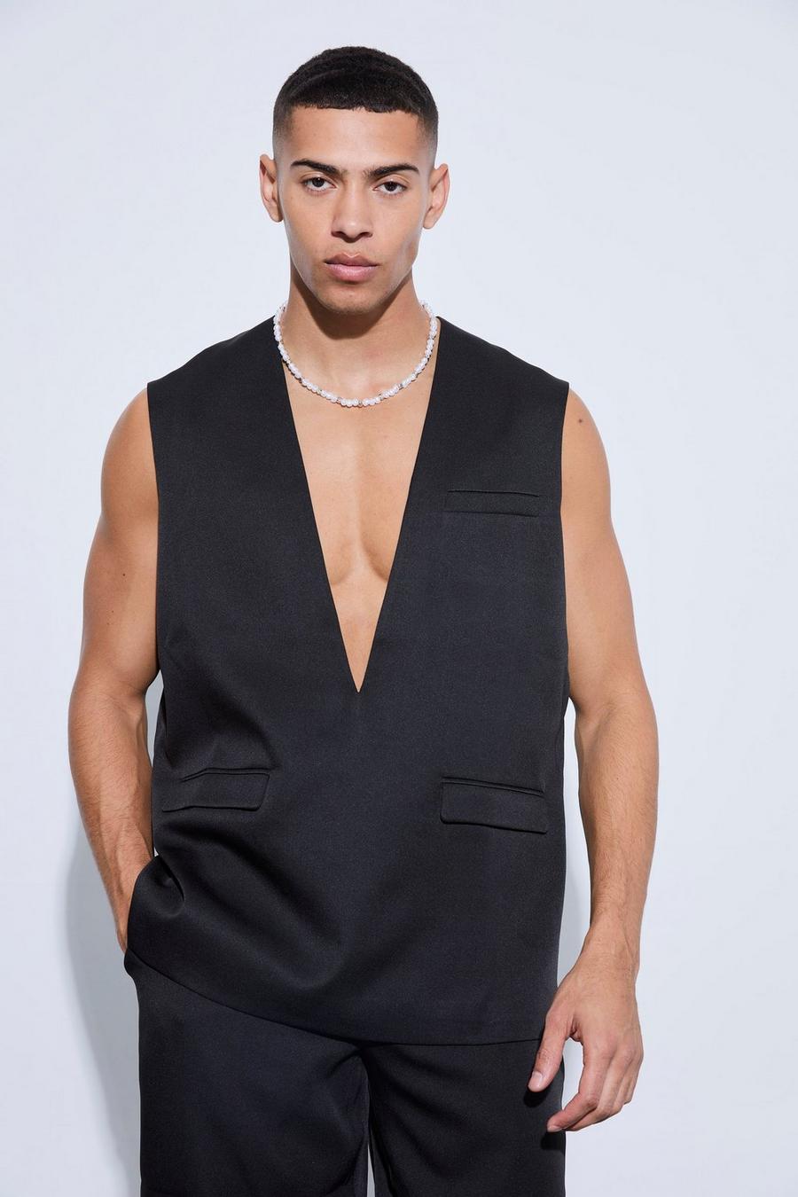 Black Tailored Pull Over Waistcoat image number 1