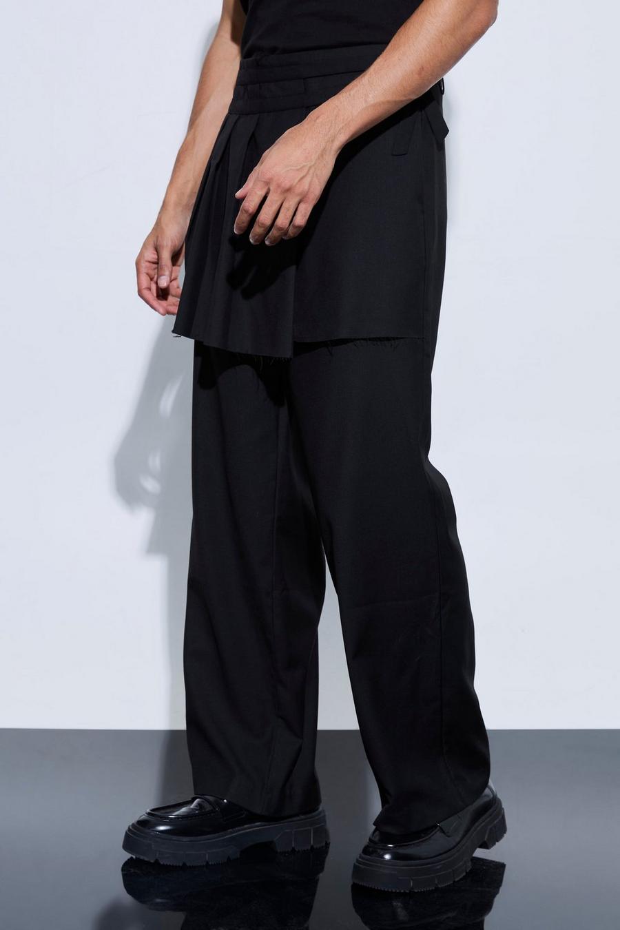 Pantalón de pernera ancha estilo falda escocesa con hebilla, Black image number 1