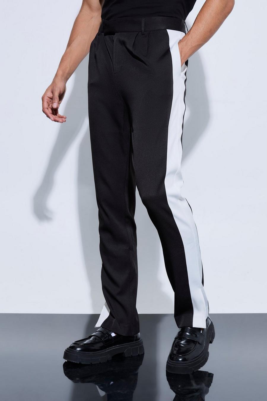 Pantalón entallado con línea deportiva y abertura en el bajo, Black image number 1