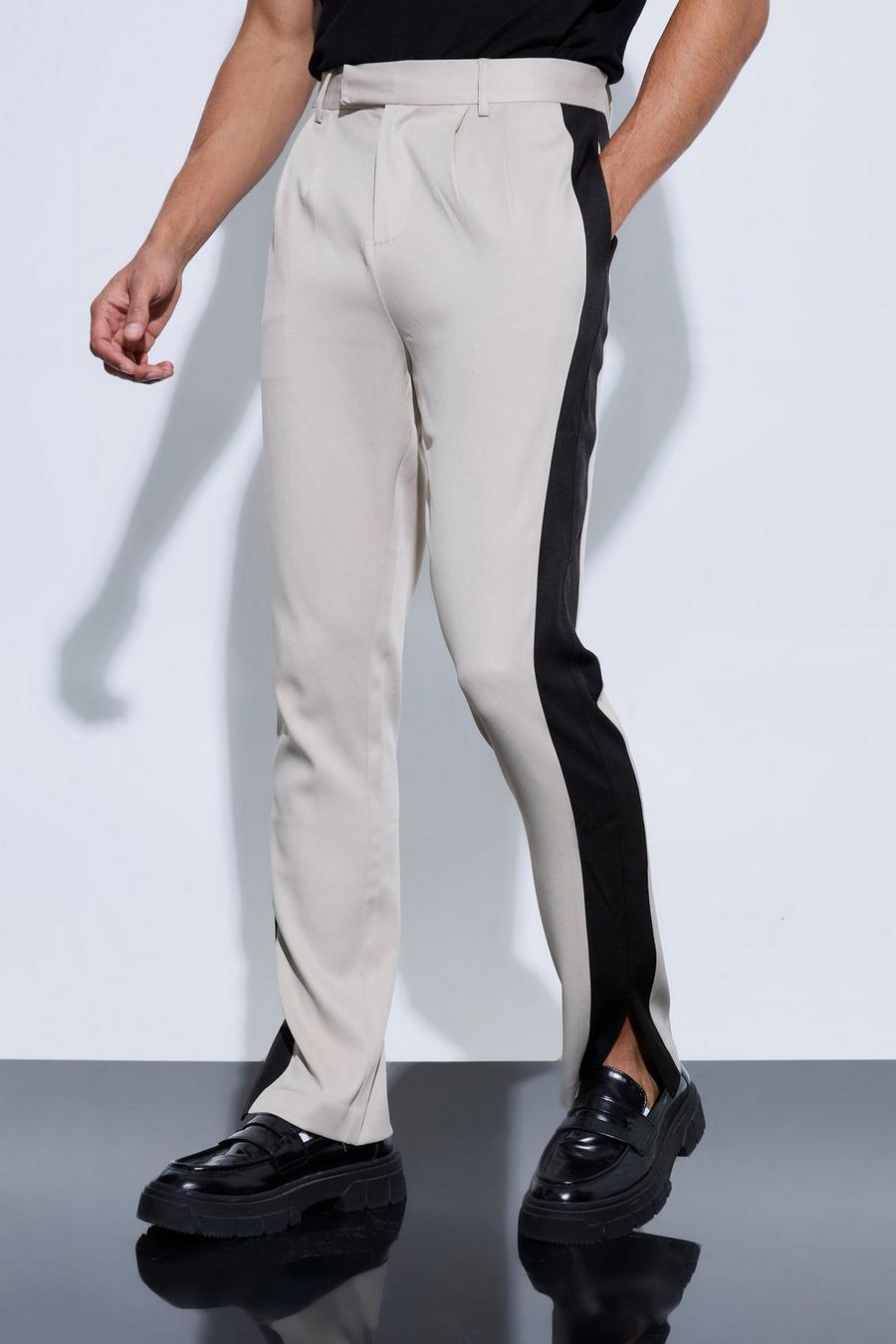 Ecru Tailored Sports Stripe Split Hem Trousers image number 1