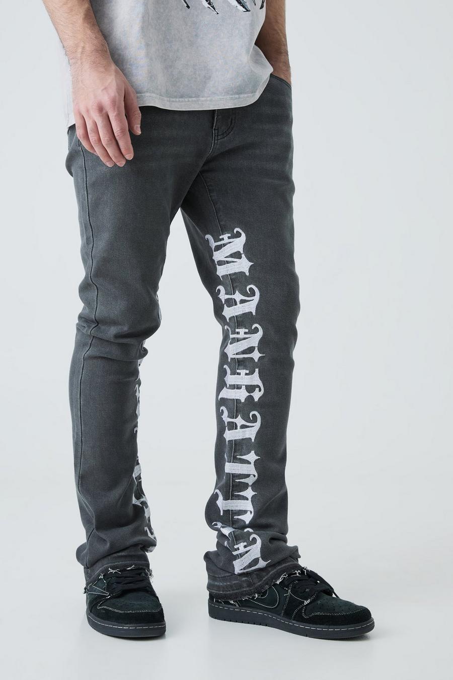 Light grey Geborduurde Stretch Skinny Jeans Met Gusset Detail
