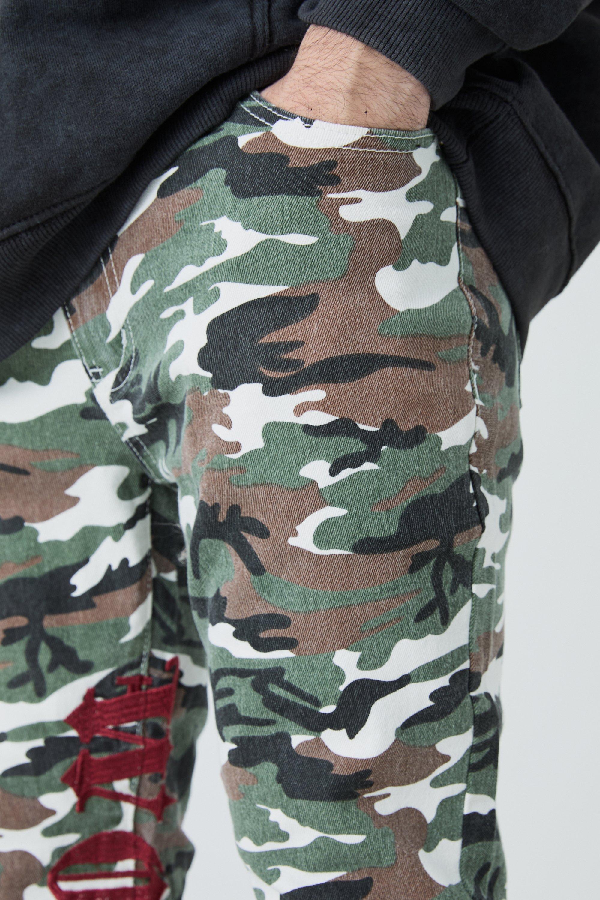 Skinny Stretch Stacked Camo Embroidered Gusset Jeans