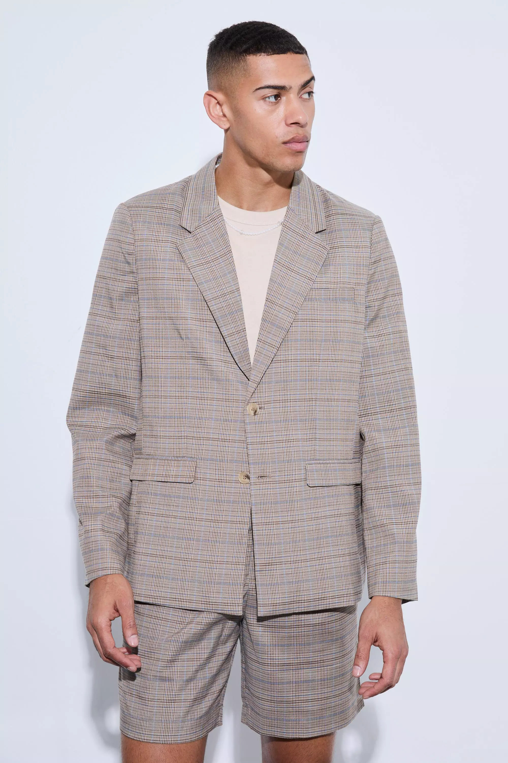 Brown Check Oversized Boxy Blazer alternative image
