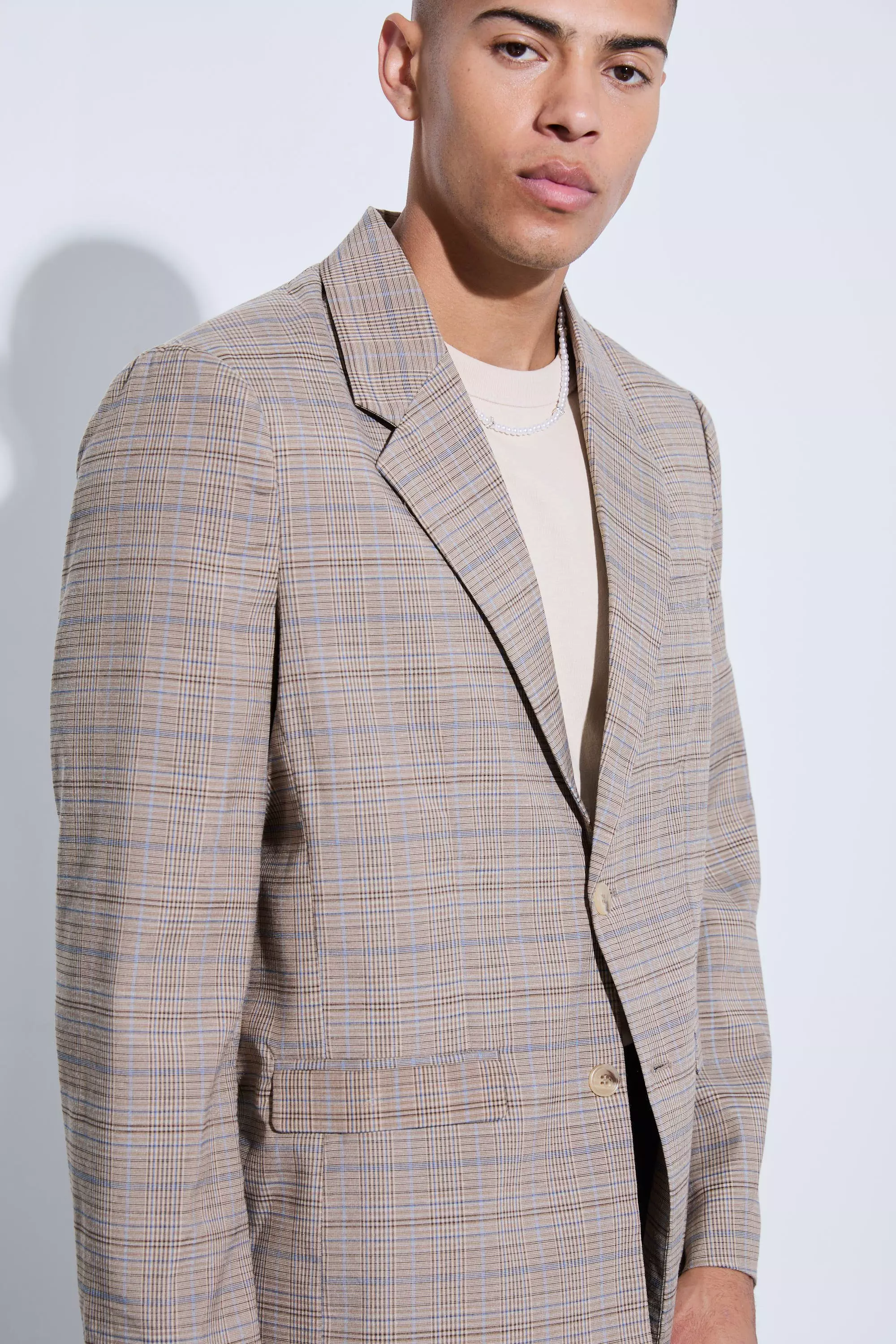 Brown Check Oversized Boxy Blazer alternative image