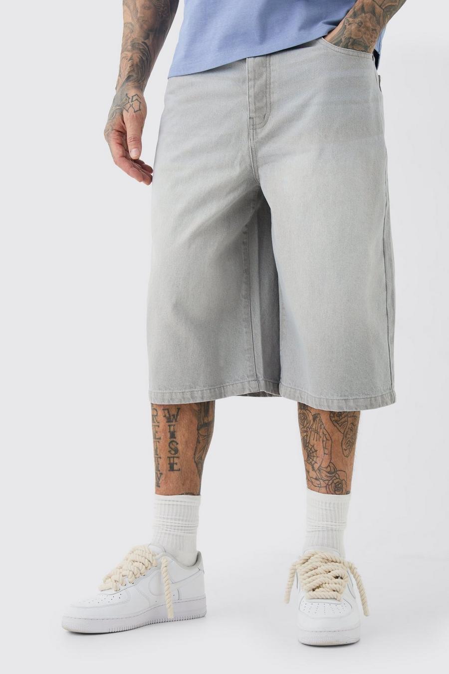 Tall lange Jeansshorts in grauer Waschung, Grey