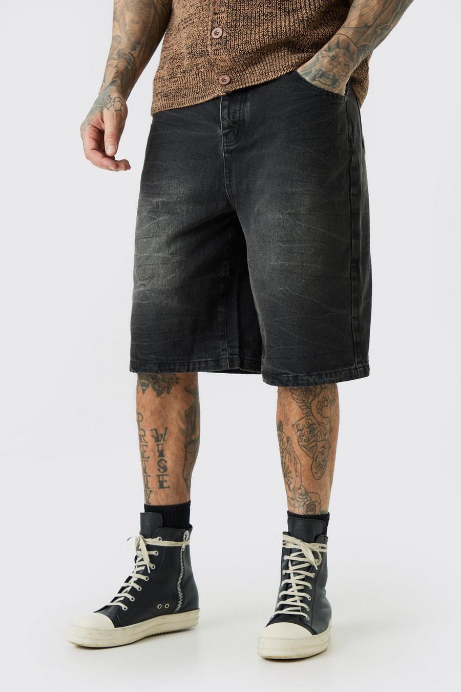 Tall - Short long en jean délavé, Washed black