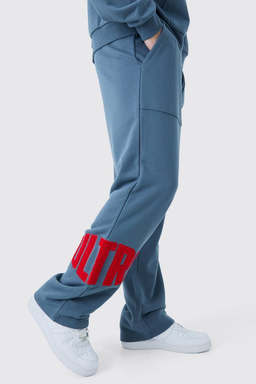 Pantaloni tuta dritti in pile borg con applique, Charcoal image number 1
