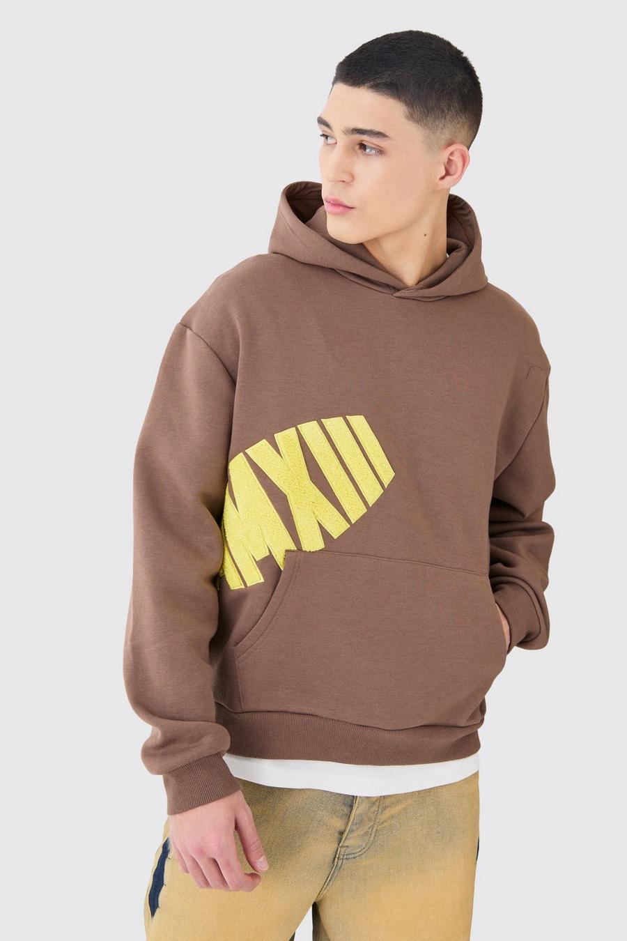 Chocolate Oversized Boxy Borg Applique Hoodie image number 1