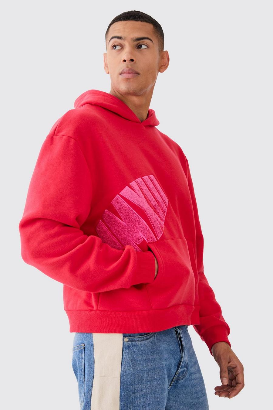 Sudadera oversize recta con capucha y aplique de borreguito, Red image number 1