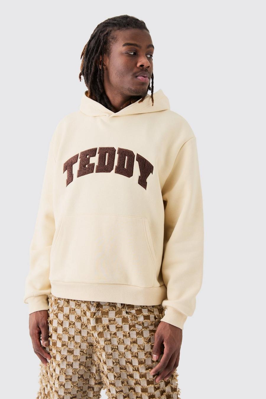 Tan Oversize hoodie med applikation i teddy image number 1