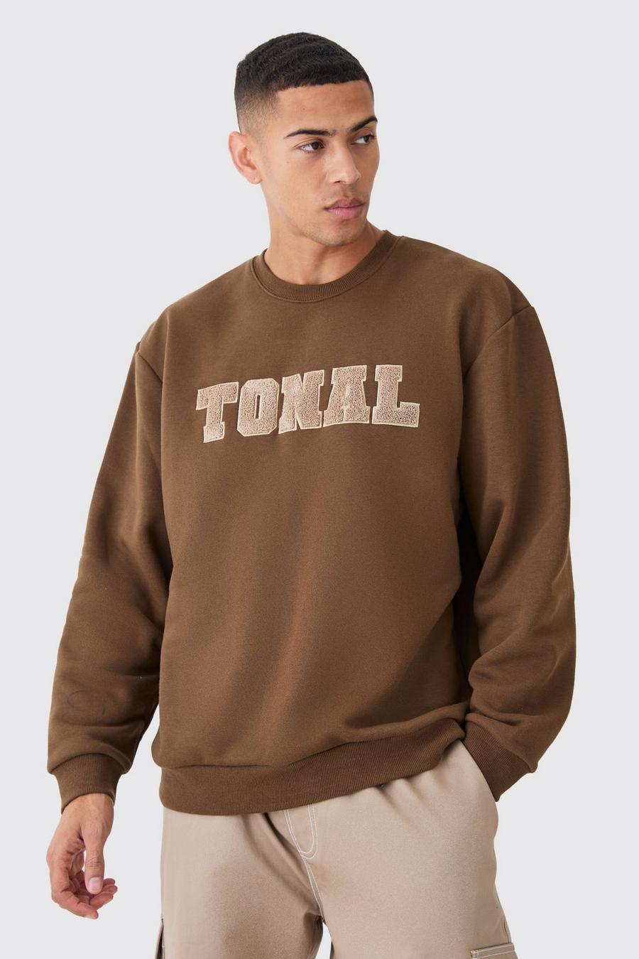 Oversize Borg-Sweatshirt mit Applikation, Chocolate image number 1