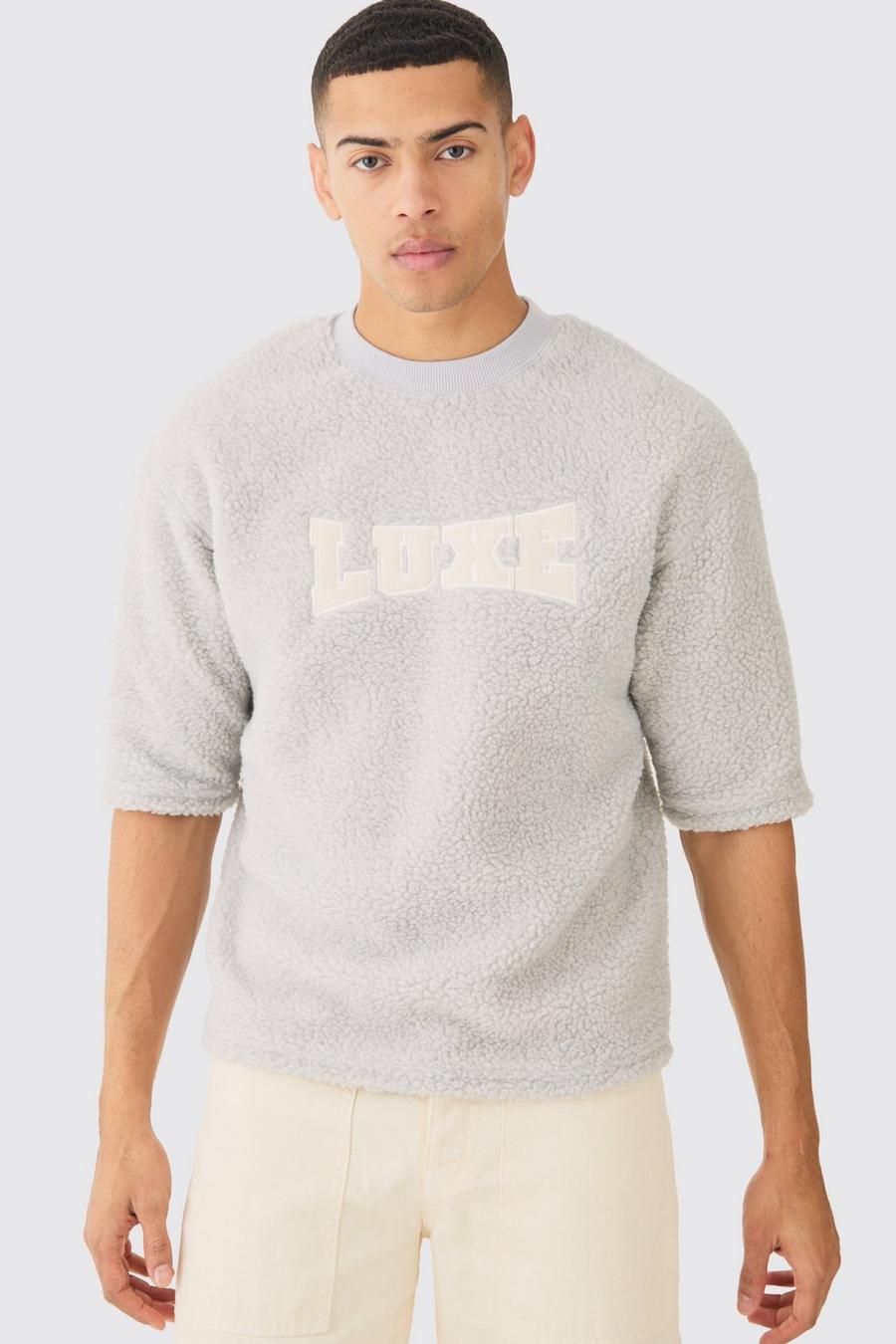 Light grey Nepwollen Boxy T-Shirt Met Halve Mouwen