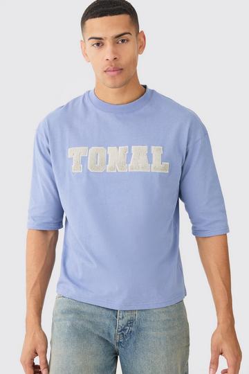 Boxy Half Sleeve Borg Applique T-shirt slate blue