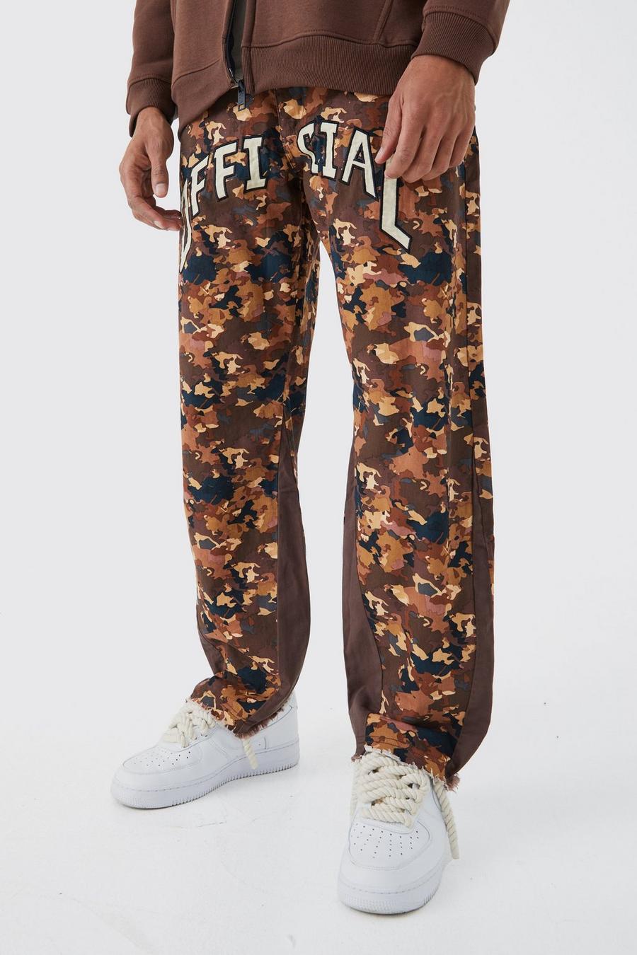 Tan Camo Gusset Detail Official Applique Flared Trousers