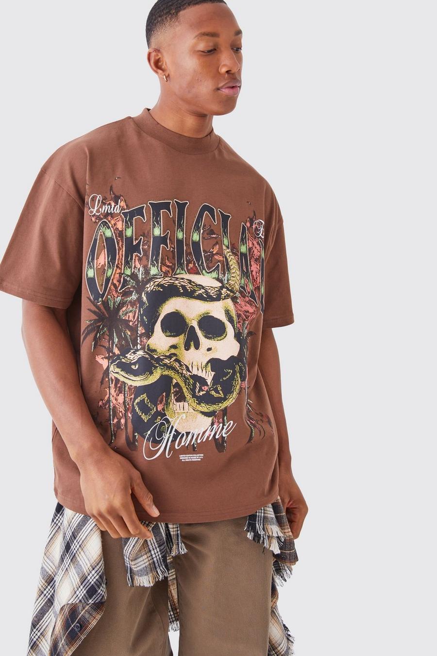 Oversize Official T-Shirt mit Totenkopf-Print, Chocolate image number 1