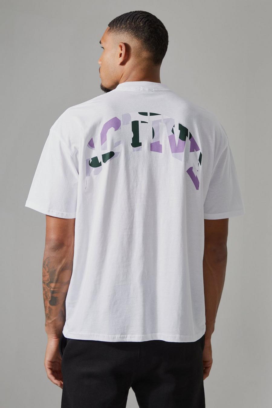 White Tall Active Oversized Camo Back Print T-shirt image number 1