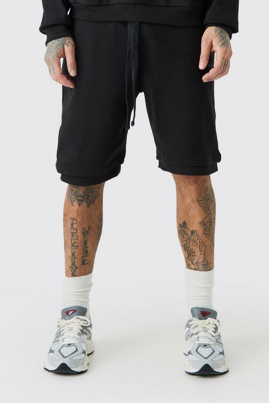 Black Tall EDITION Ribbade shorts i tjockt tyg med ledig passform image number 1