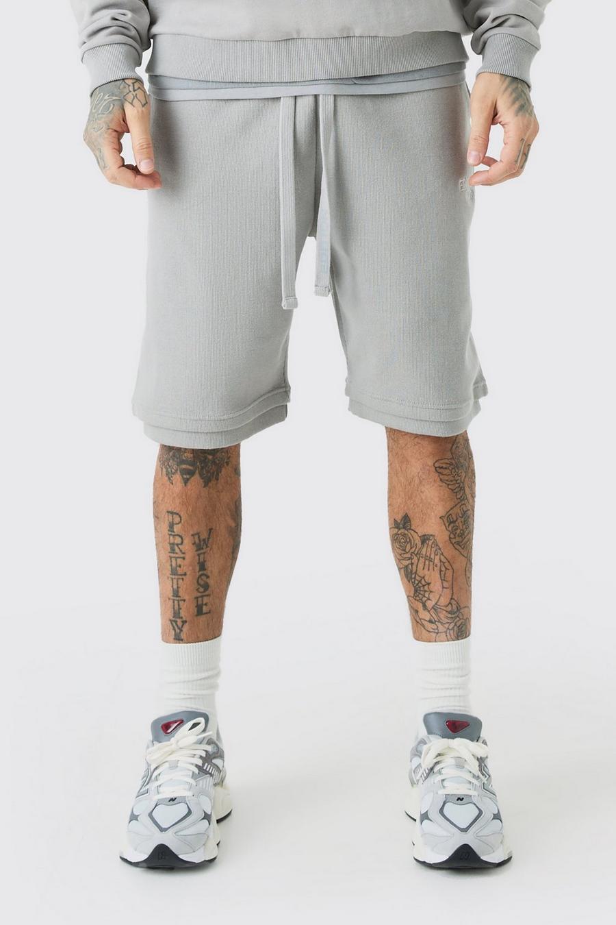 Pantalón corto Tall holgado grueso de canalé con estampado EDITION, Grey image number 1
