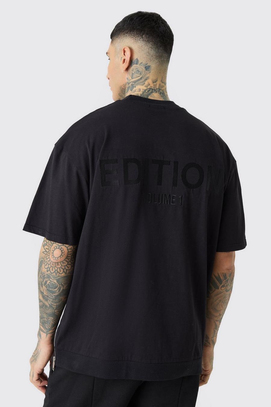 Camiseta Tall oversize gruesa con cremallera en el bajo y estampado de EDITION, Black image number 1