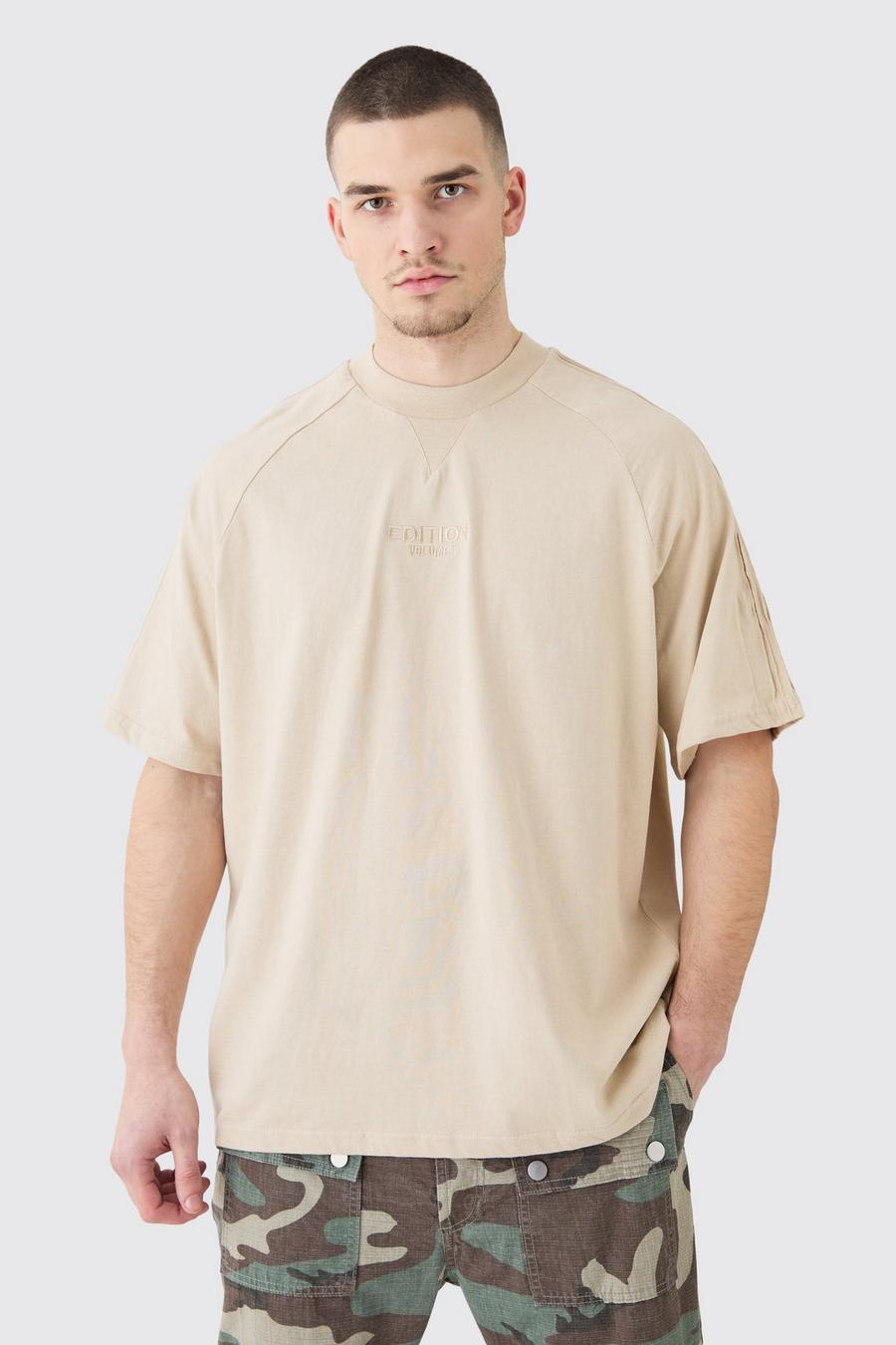 T-shirt Tall oversize pesante con nervature e nervature, Stone image number 1