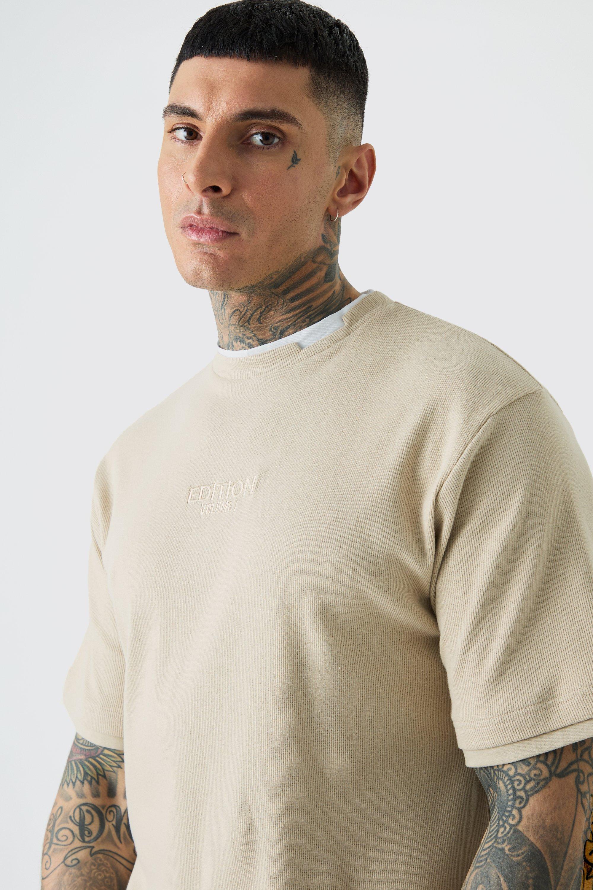 Tall EDITION Heavyweight Ribbed Fauxlayer T shirt boohoo DK