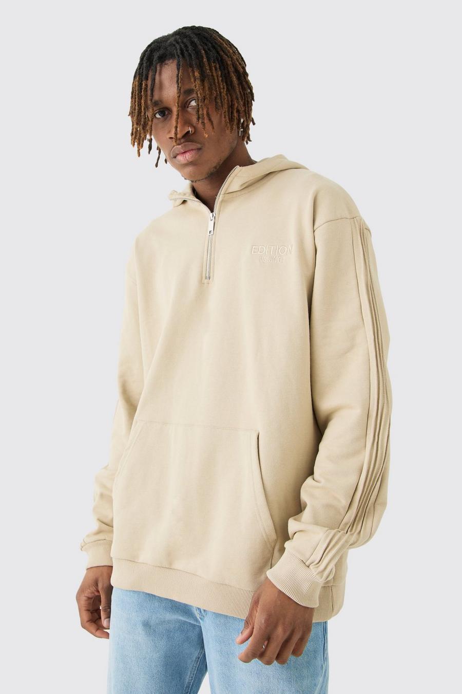 Stone Tall EDITION Oversized Heavyweight 1/4 Zip Pintuck Hoodie image number 1