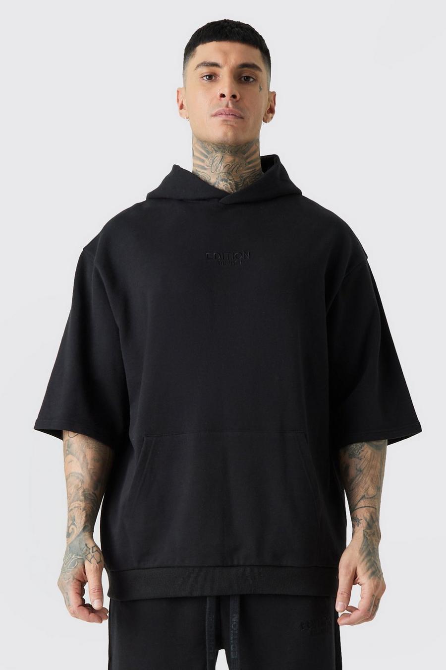 Black Tall EDITION Oversize hoodie i tjockt tyg med kort ärm image number 1