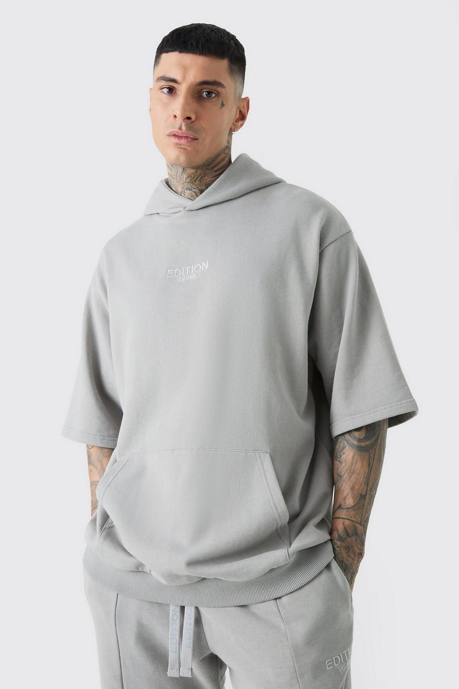 Grey Tall EDITION Oversize hoodie i tjockt tyg med kort ärm