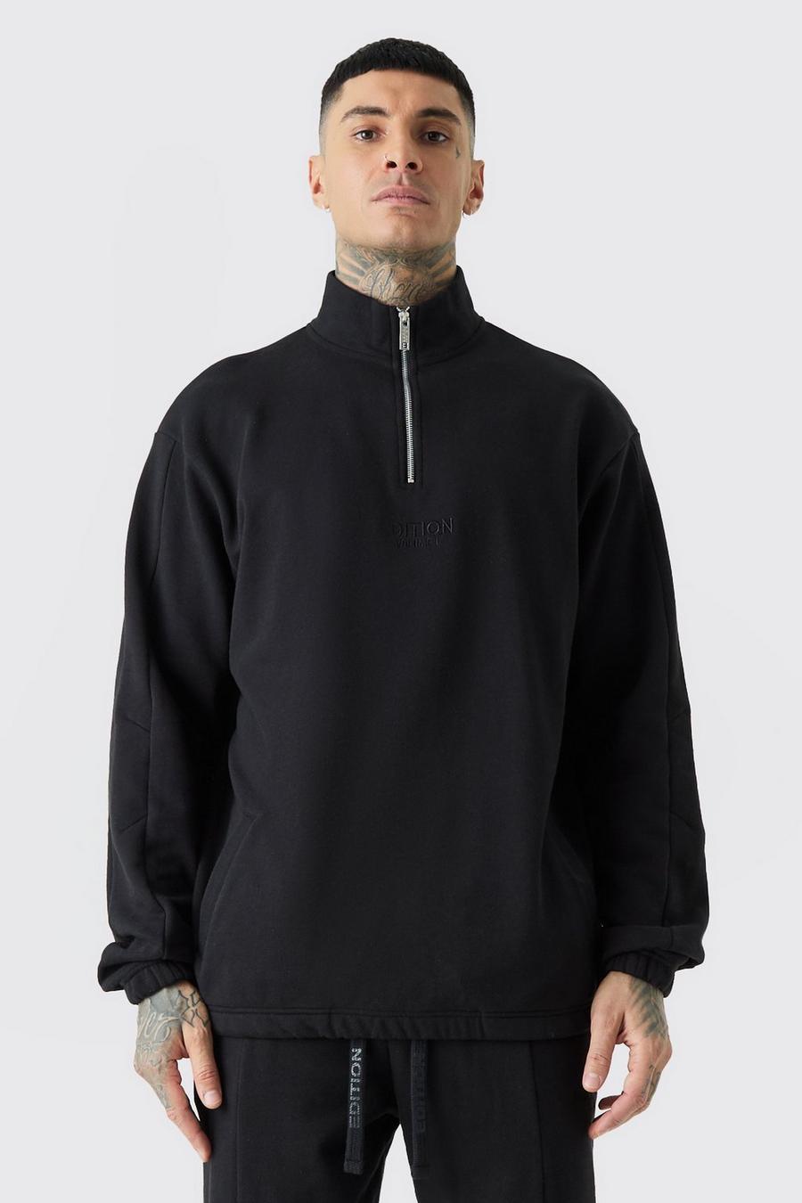 Tall Oversize Sweatshirt mit Trichterkragen, Black image number 1