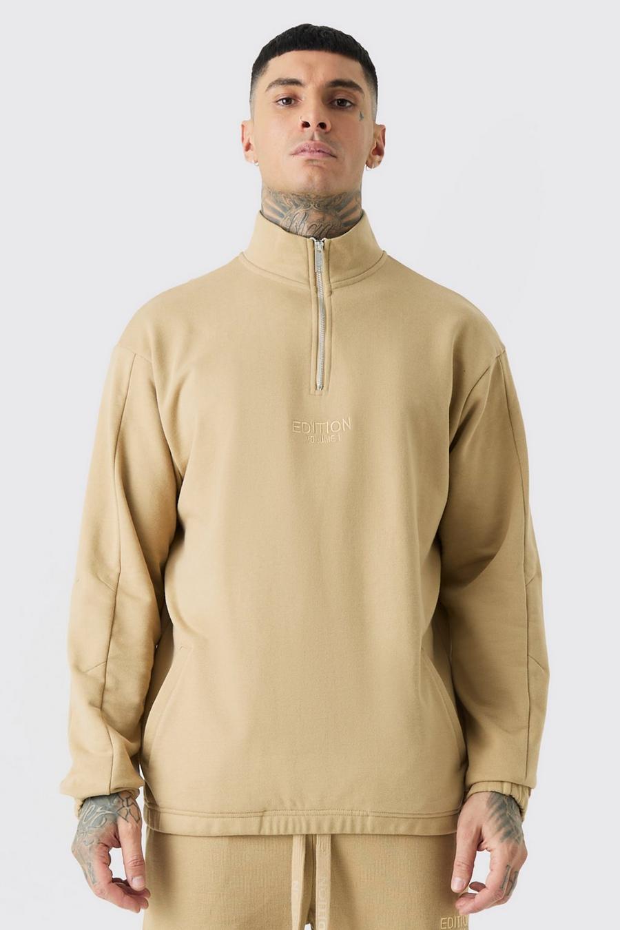 Taupe Tall EDITION Oversized sweatshirt i tjockt tyg med hög krage image number 1