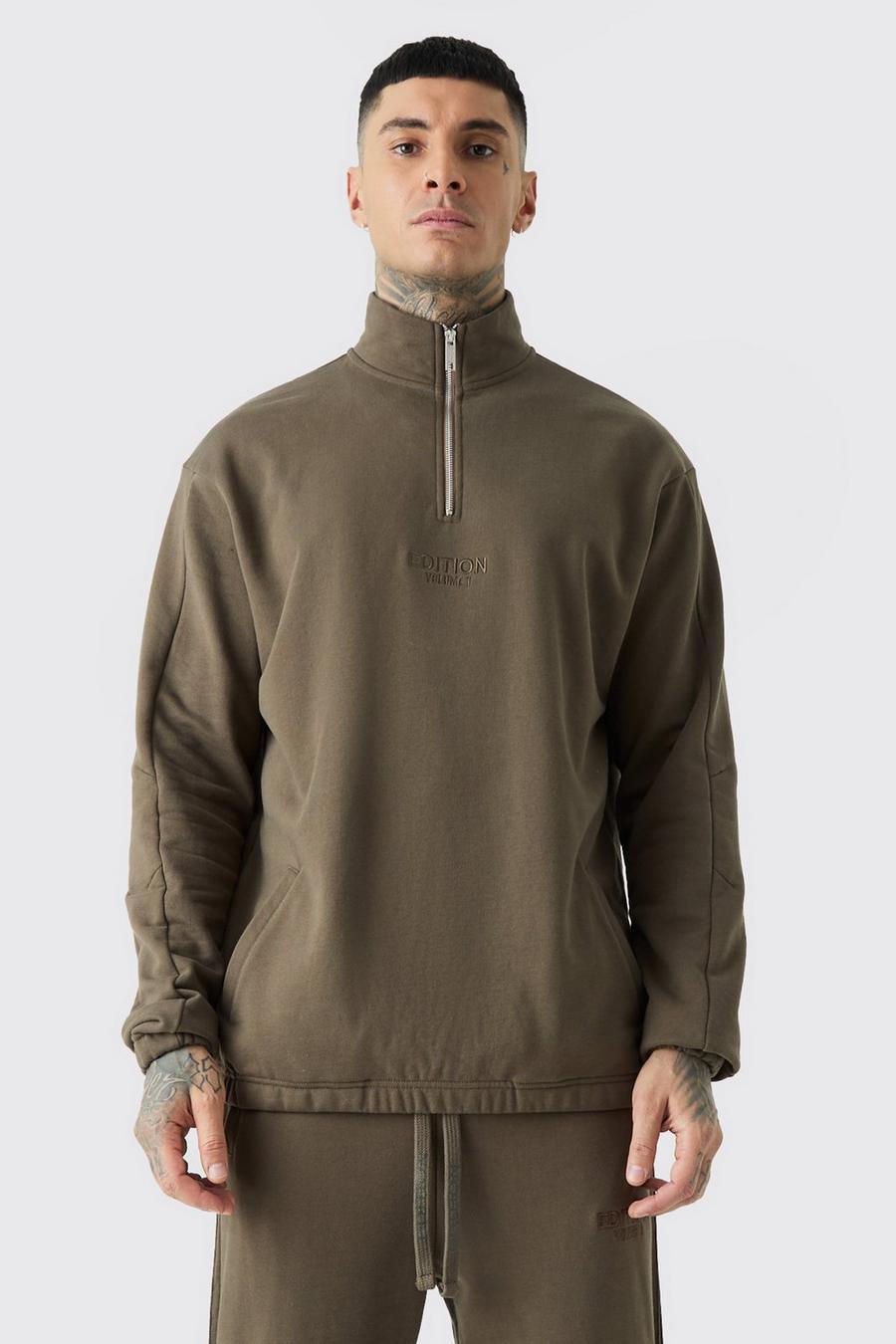Chocolate Tall EDITION Oversized sweatshirt i tjockt tyg med hög krage image number 1