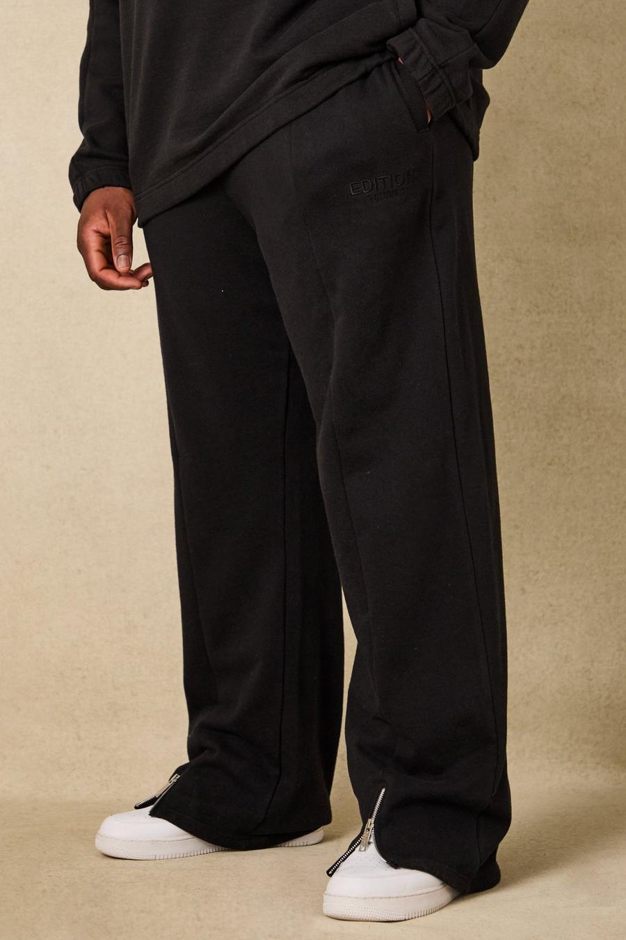 Pantaloni tuta pesanti Plus Size EDITION rilassati con spacco sul fondo, Black
