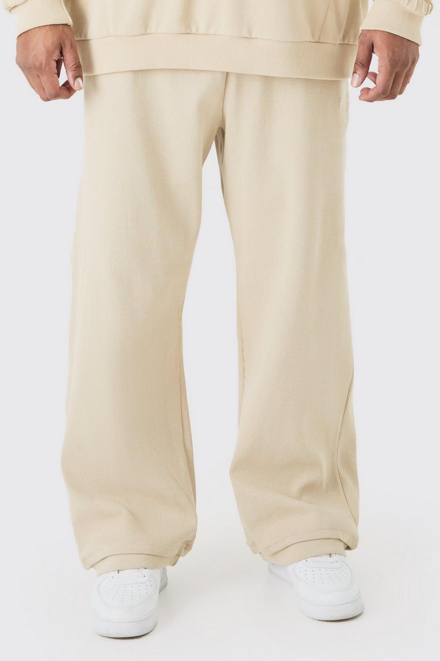 Pantaloni tuta Plus Size EDITION pesanti dritti a coste con spacco sul fondo, Stone image number 1