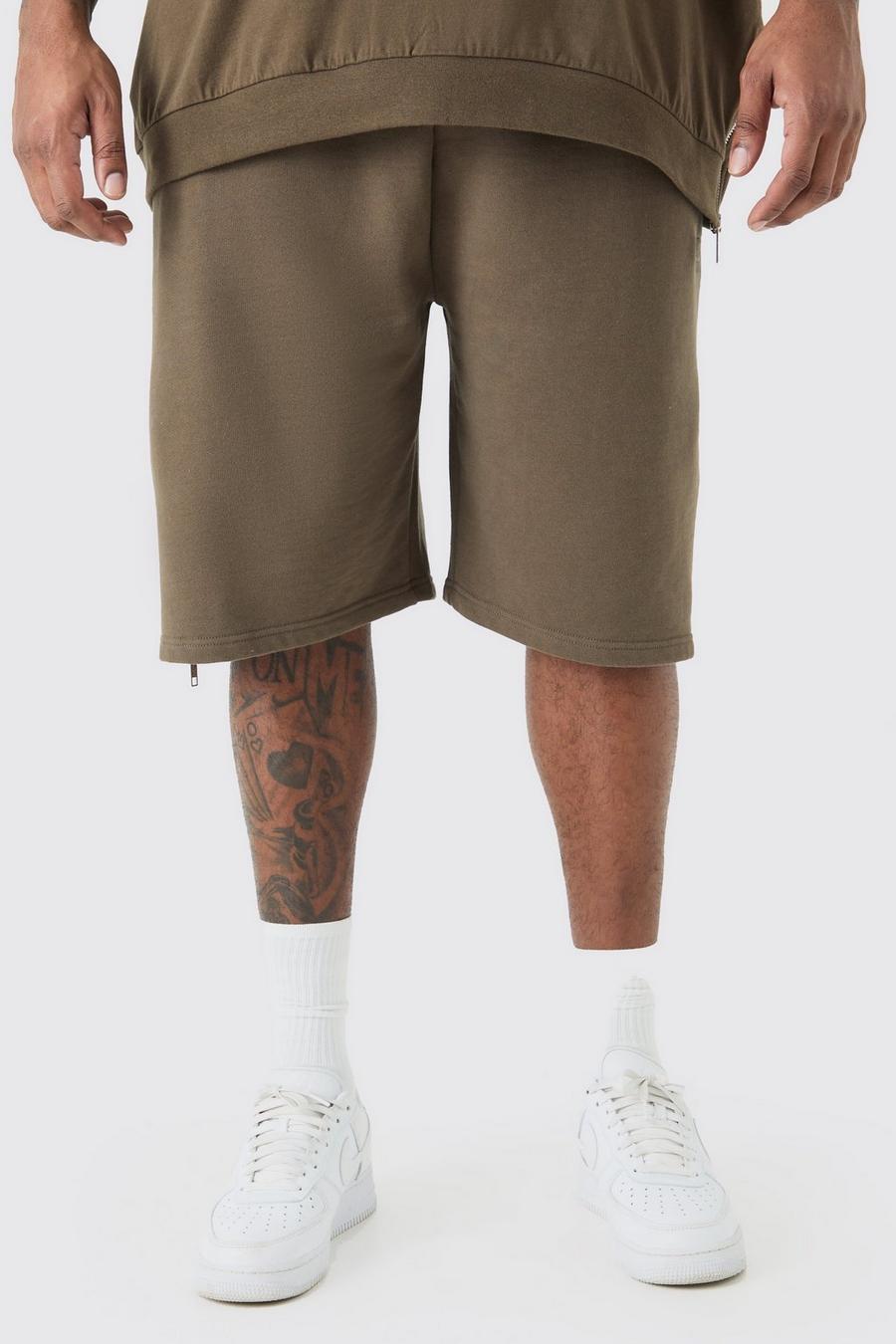 Plus Oversize Shorts mit Reißverschluss-Saum, Chocolate image number 1
